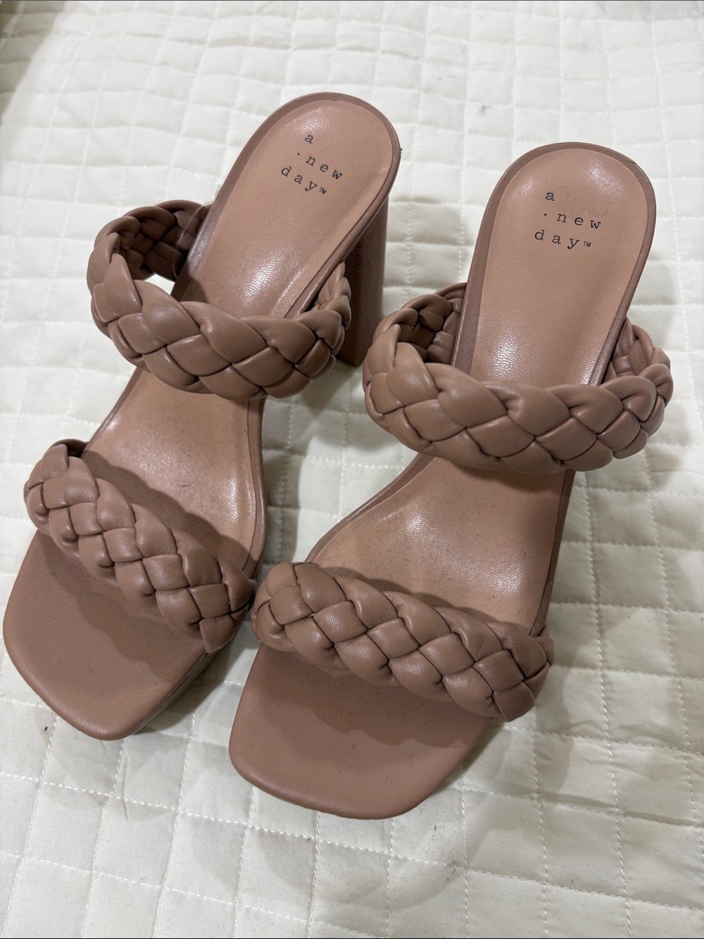 a new day Braided Double Strap Block Heel Sandals in Taupe